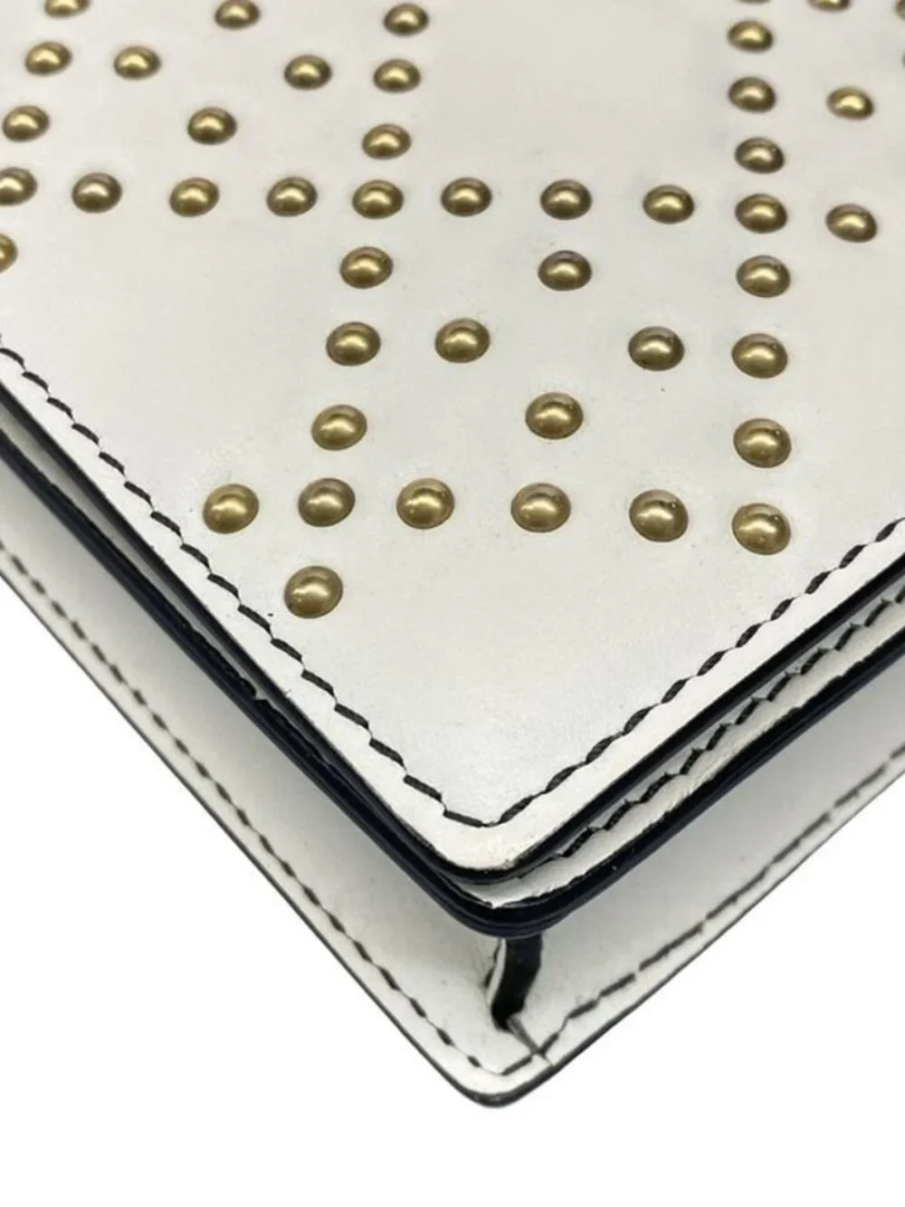 Dior Wallet White Chain Gold Studs Leather